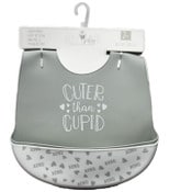 Wholesale - 2pk Grey "Cuter Than Cupid" Silicone Baby Bibs C/P 60, UPC: 195010114745